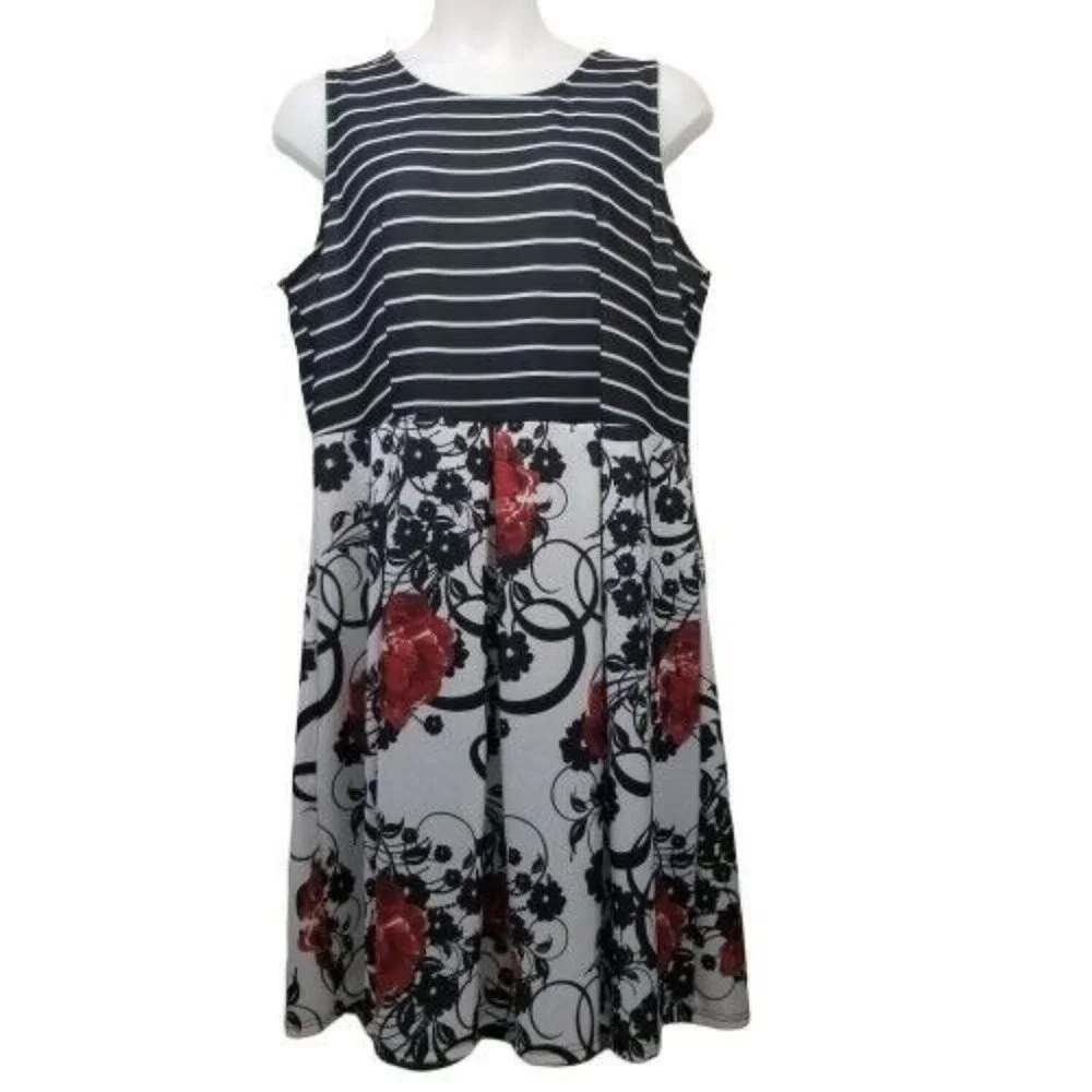Lily Firmiana 2XL Floral Sleeveless Dress Striped Floral Whimsigoth‎ Coquette